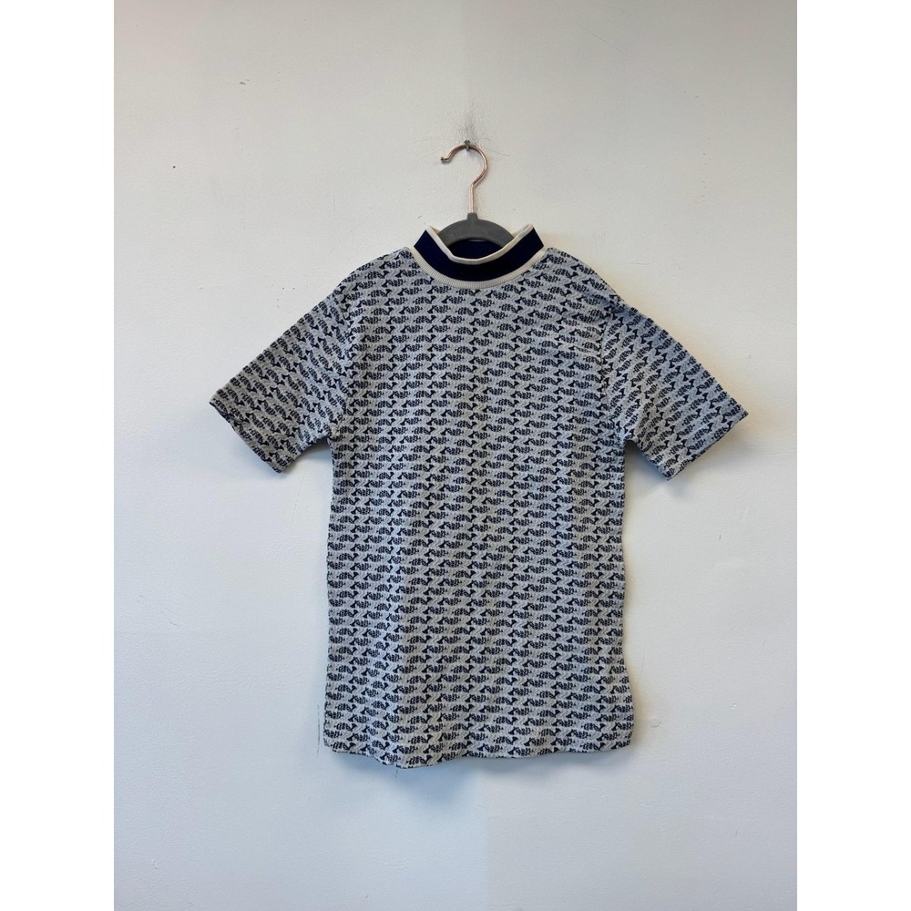 Vintage Sweater Mens Medium‎ Blue Geometric Mock Neck Short Sleeve Taiwan 70s